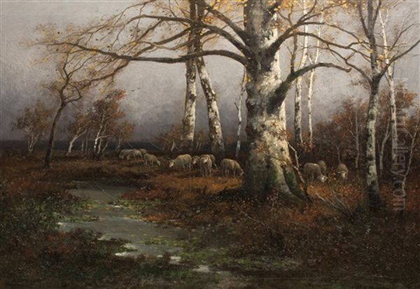 Winter Landscape With Grazing Sheep - view 1