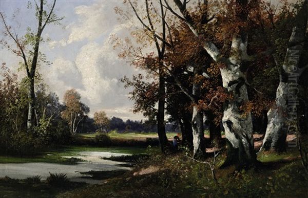 Bauerin Bei Einem Teich Am Waldrand - view 1