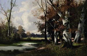 Bauerin Bei Einem Teich Am Waldrand