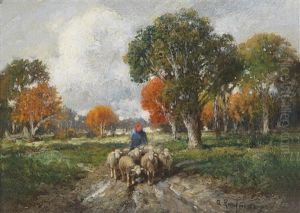 Shepherd And Herd Of Sheep Shepherd And Herd Of Sheep
