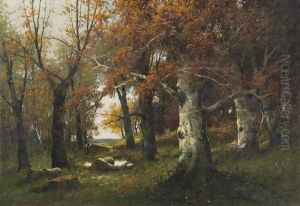 Waldlandschaft Mit Reisigsammlerin by Adolf Kaufmann