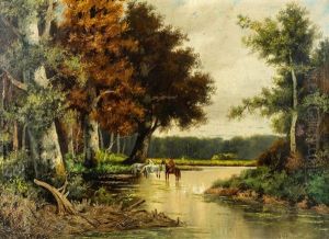 Waldlandschaft Mit Reiter by Adolf Kaufmann