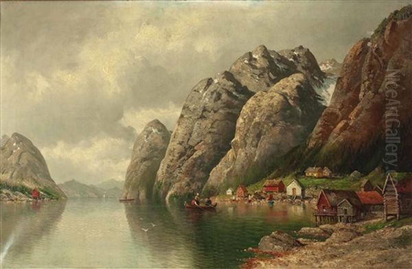 Fjordlandschaft Mit Booten Und Holzhausern - view 1