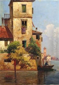 Haus Und Ort Am Meer Im Sonnenlicht by Adolf Kaufmann