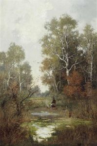 Im Wald Bei Fontainebleau Bei Paris Mit Personenstaffage by Adolf Kaufmann