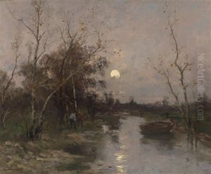 Aufgehender Mond Uber Einer Fluslandschaft