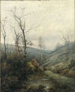 Tallandschaft Mit Weiher Und Figurenstaffage by Adolf Kaufmann