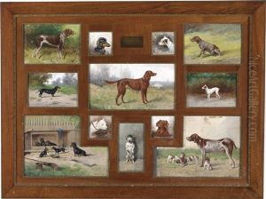 Jagdhunde (12 Works Framed Together) by Adolf Kaufmann