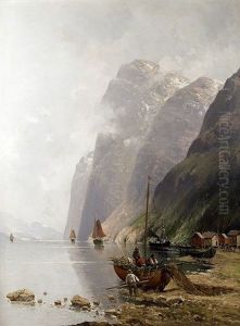Fishermen At The Fjord by Adolf Kaufmann