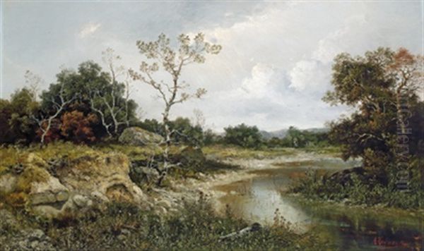 Eine Flusslandschaft Mit Spaziergangerin - view 1