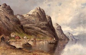Fjordlandschaft Mit Holzhausern Und Fischerbooten by Adolf Kaufmann