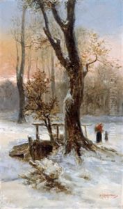 Holzsammlerin Im Winterwald