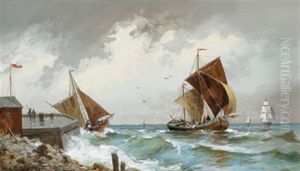 Segelboote Vor Der Kuste by Adolf Kaufmann