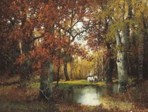 Herbstwald Mit Figurlicher Staffage