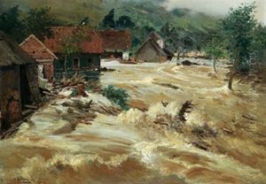 Hochwasserfuhrender Gebirgsbach by Adolf Kaufmann