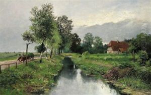 Bachlandschaft Mit Birken Und Fuhrwerk