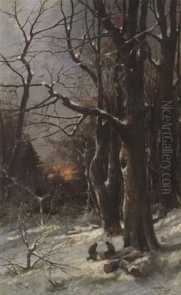 Ein Winterwald Mit Holzfallern - view 1