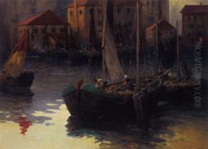 Fischerboote Im Hafen by Adolf Kaufmann