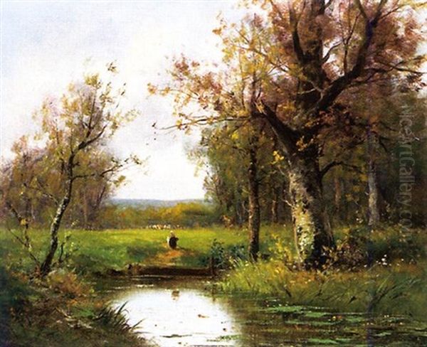 Birkenwald Mit Weiher Und Figurlicher Staffage - view 1