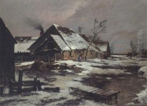 Holzarbeit In Winterlicher Landschaft