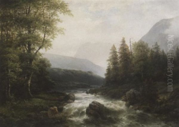 Wildbach Im Gebirge. Aufziehender Nebel - view 1