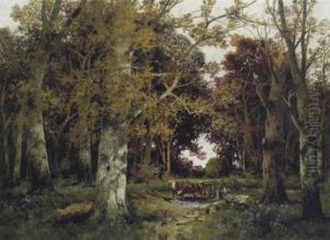 Waldlandschaft Mit Figurlicher Staffage by Adolf Kaufmann