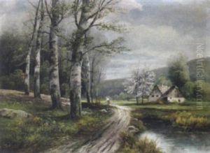 Fruhlingslandschaft Mit Reisigsammlerin