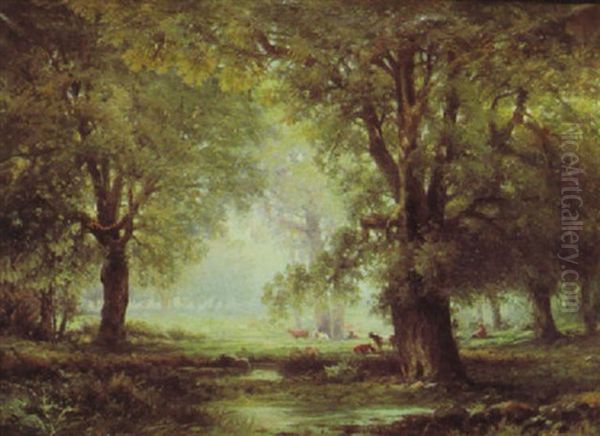 Waldlandschaft Mit Rastender Tierherde - view 1