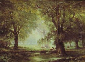 Waldlandschaft Mit Rastender Tierherde