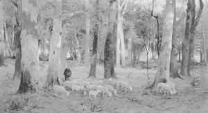 Heimkehr Der Herde Durch Den Wald by Adolf Kaufmann