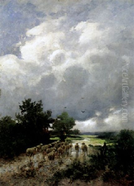 Heimkehrende Schafherde Bei Abziehendem Gewitter - view 1