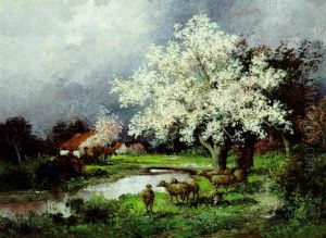 Aufziehendes Gewitter Uber Einer Fruhlingsidylle by Adolf Kaufmann