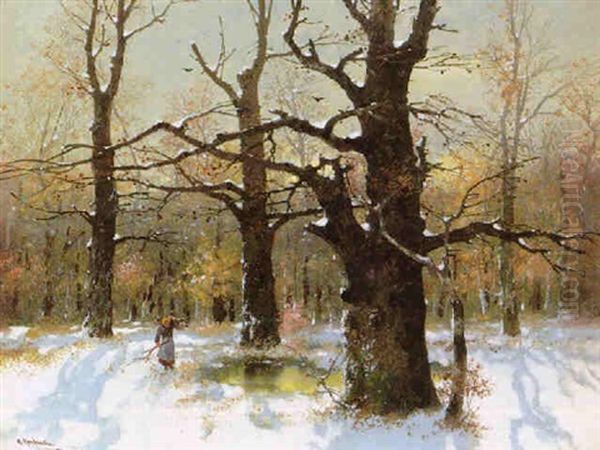 Reisigsammlerin Im Winterwald - view 1