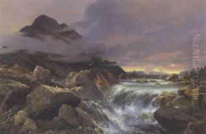 Landschaft Mit Wasserfall by Adolf Kaufmann