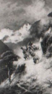 Schafhirte Und Herde Im Hochgebirge by Adolf Kaufmann