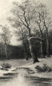 Winterliche Waldlandschaft Mit Teich