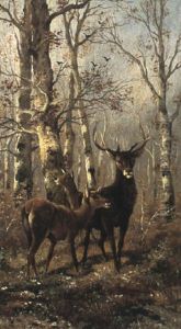 Hirsche Im Birkenwald by Adolf Kaufmann