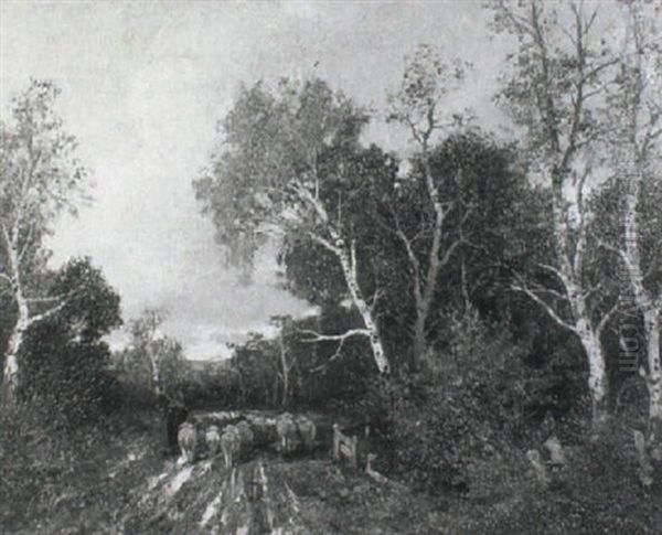 Herbstlandschaft- Ausziehende Schafherde Am Waldrand - view 1