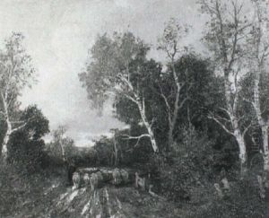Herbstlandschaft- Ausziehende Schafherde Am Waldrand by Adolf Kaufmann