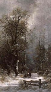 Reisigsammler In Winterwald