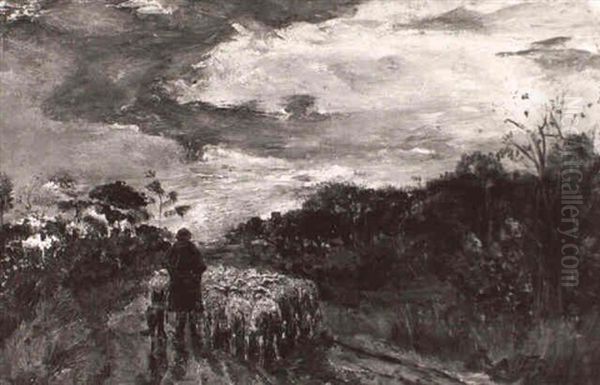 Schafer Mit Seiner Herde In Herbstlandschaft - view 1