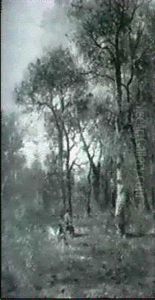Figures In A Forest, Fontainebleu by Adolf Kaufmann