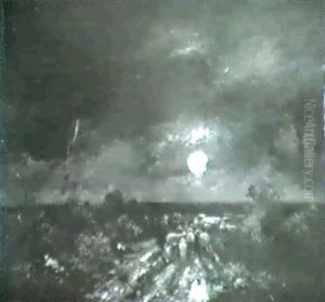 Sheep In Moonlit Landscape by Adolf Kaufmann