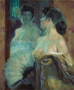 Junge Frau Vor Dem Spiegel by Karl Konrad Friedr. Bauer