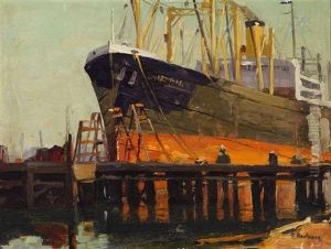Ship In Los Angeles Harbor by Ferdinand Kaufmann