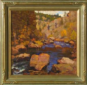 River In Mountain Landscape by Ferdinand Kaufmann