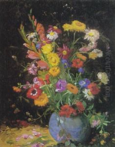 Floral Still Life In A Blue Vase