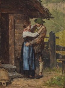 A Lad And A Girl In Front Of An Alpine Hut