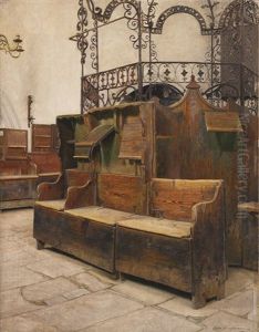 Interior Of The Holleschau Synagogue by Isidor Kaufmann