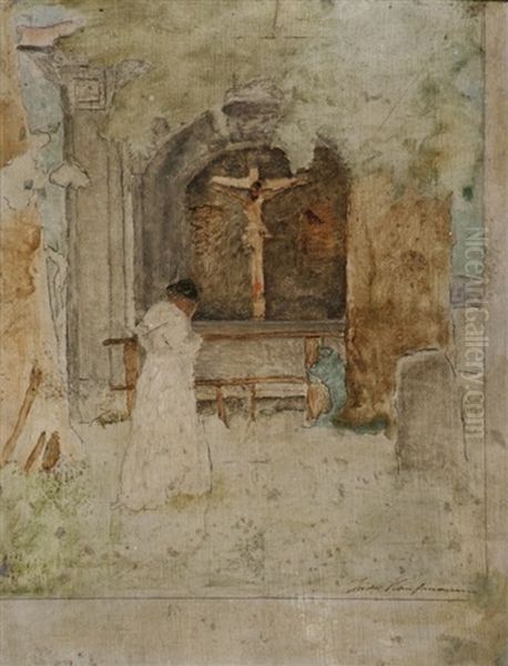 Junge Frau Vor Einem Altar Betend - view 1